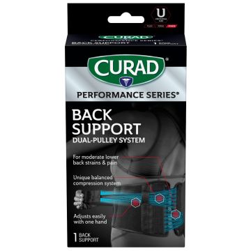 CURAD Performance Series Back Support with Dual-Pulley System Universal 4Ct