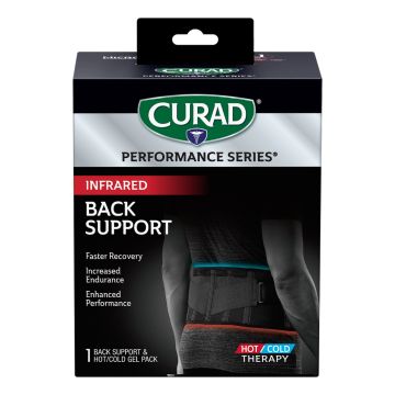 CURAD Performance Series Infrared Back Support with Hot/Cold Pack One Size Black 4Ct
