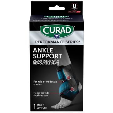 CURAD Performance Series Ankle Supports with Stays Left/Right Universal Black 4Ct