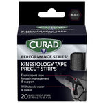 CURAD Performance Series Kinesiology Tape 2in x 10in Black 20Ct Strips