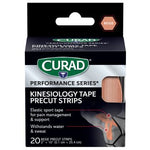 CURAD Performance Series Kinesiology Tape 2in x 10in Beige 12 Rolls 20Ct Strips