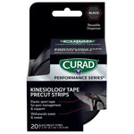 CURAD Performance Series Kinesiology Tape 2in x 10in Black 20Ct Strips with Canister