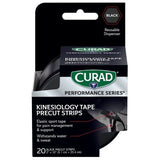 CURAD Performance Series Kinesiology Tape 2in x 10in Black 20Ct Strips with Canister