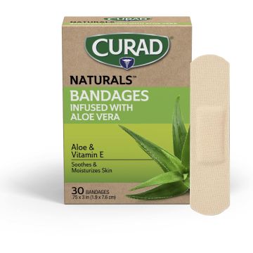 Curad Naturals Fabric Bandages with Aloe and Vitamin E Strip 0.75in x 3in 30Ct
