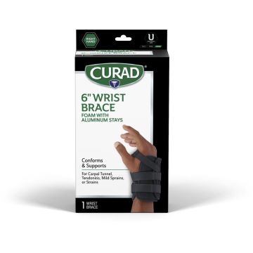 Curad Low-Profile Wrist Splint Right Universal 6in Black 4Ct