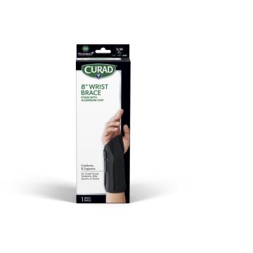 Curad Foam Wrist Splint with Aluminum Stay and Microban Right S/M 8in Black 4Ct