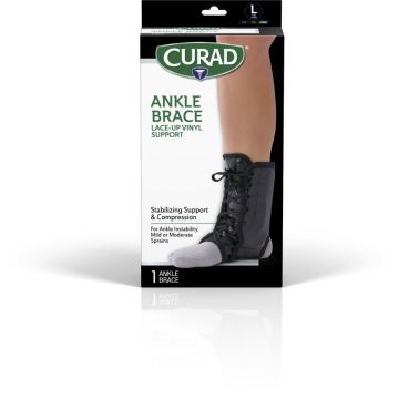 Curad Lace-Up Ankle Splint with Stays Left/Right L Black 4Ct