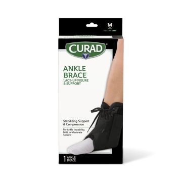 Curad Lace-Up Figure-8 Ankle Brace with Stays Left/Right M Black 4Ct