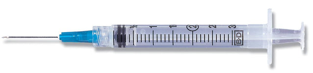 BD® Syringe with Standard Hypodermic Needle; 3 cc (mL), 23G x 1" (2.54 cm) — Box of 100