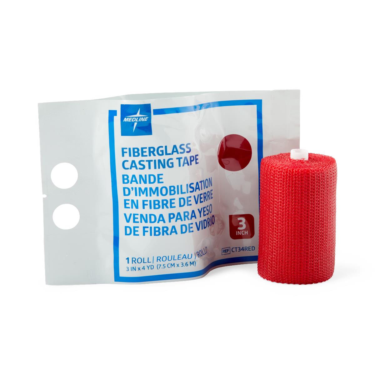 Lightweight Fibreglass Casting Tape; 3" x 4yd. (7.62 cm x 3.65 m), Red — Box of 10