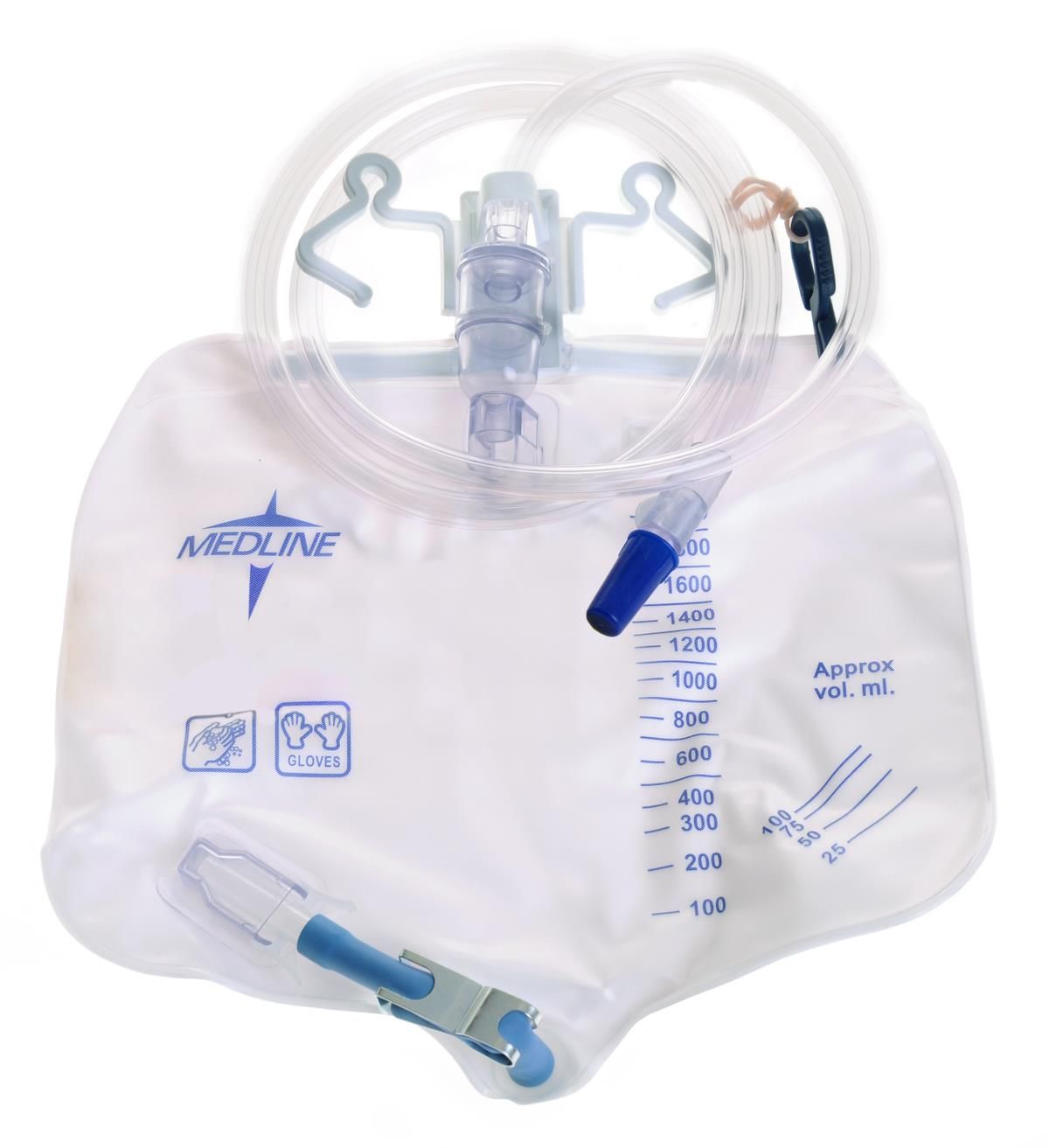 Urinary Drain Bag; Anti-Reflux Device and Metal Clamp Drainage Port, 2,000 mL