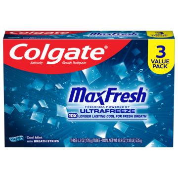 Colgate Maxfresh Toothpaste with Mini Breath Strip Cool Mint 6.3oz 3Ct