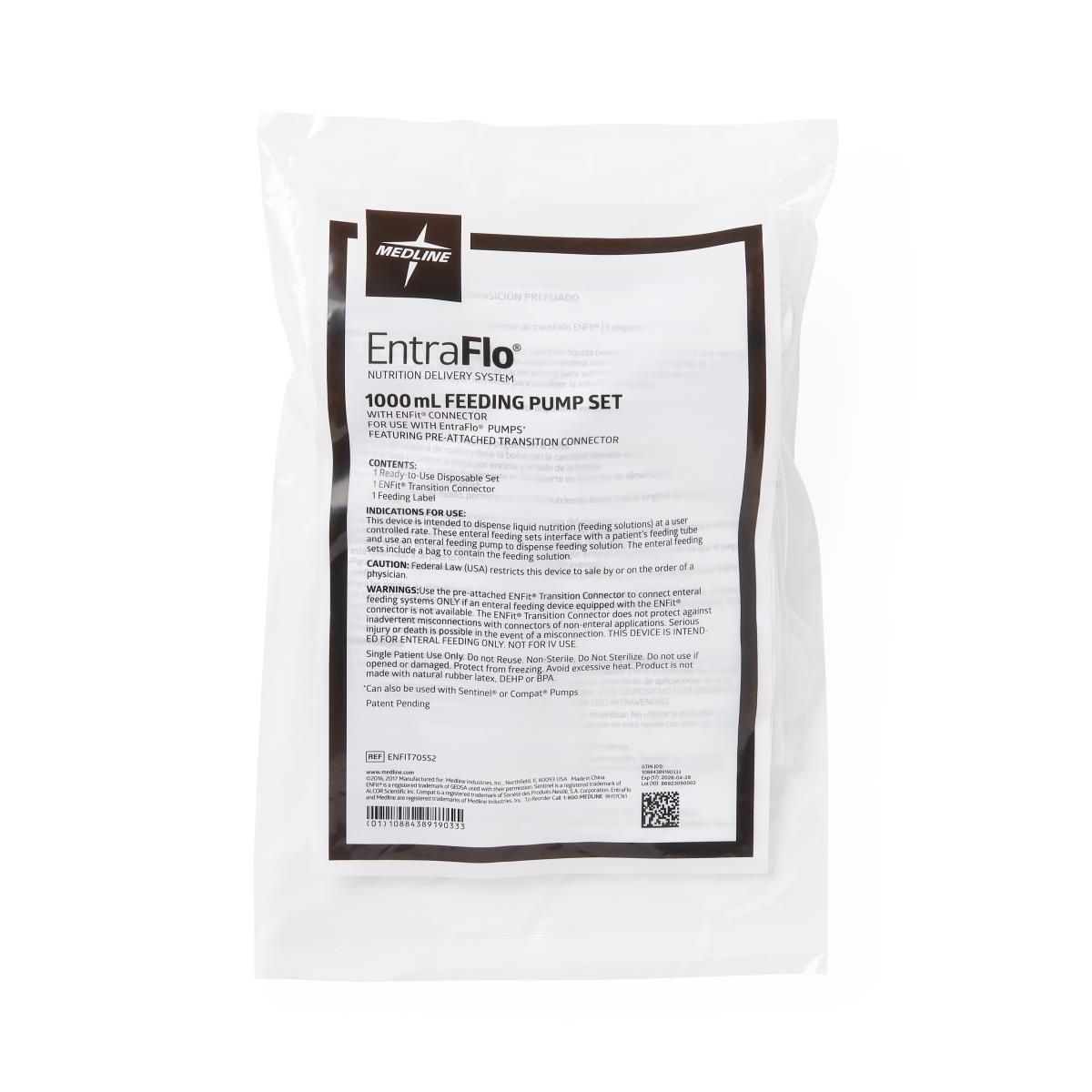 EntraFlo® Single Channel Enteral Feeding Set with ENFit® Connector; 1 L Bag Set
