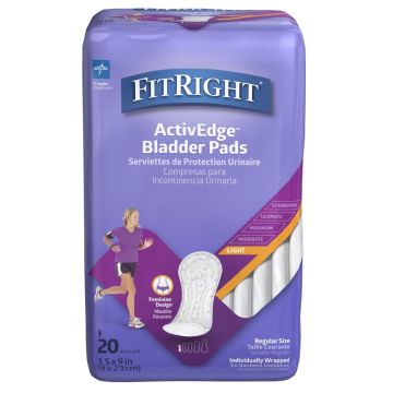 FitRight Bladder Control Pads Women Light Absorbency 3.5in x 9in 20Ct