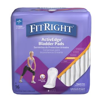 FitRight Bladder Control Pads Women Moderate Absorbency 4in x 11in 16Ct