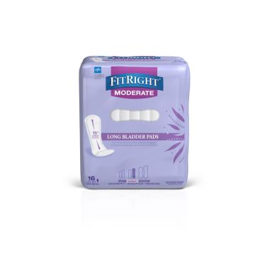FitRight Long Bladder Control Pads Women Moderate Absorbency 3.5in x 12.5in 16Ct