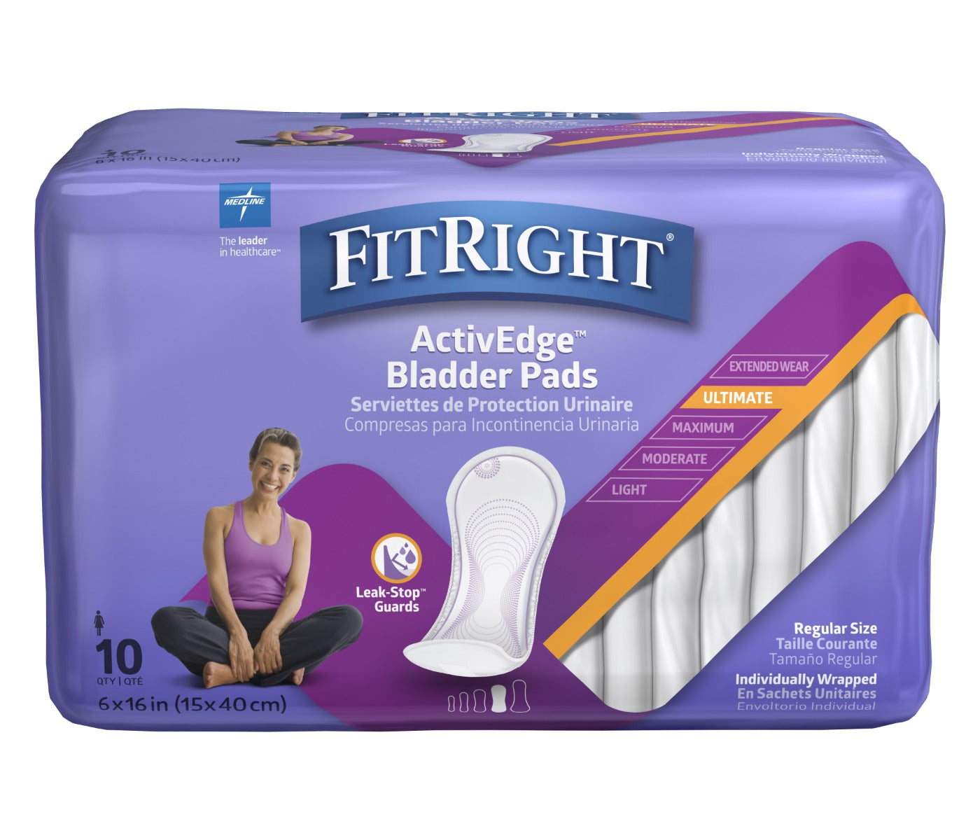 FitRight® ActivEdge Women's Bladder Control Pads; Ultimate, 6" x 16" (15 cm x 40.5 cm)