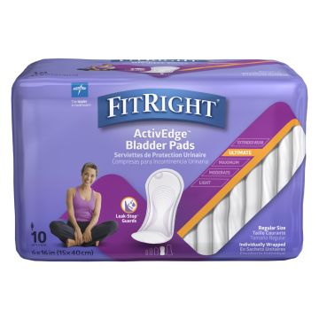 FitRight Bladder Control Pads Women Ultimate Absorbency 6in x 16in 10Ct