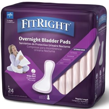 FitRight Bladder Control Pads Women Overnight Absorbency 8.5in x 16in 24Ct