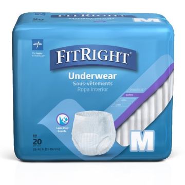 FitRight Super Incontinence Underwear Unisex Heavy Absorbency M 28in-40in 20Ct