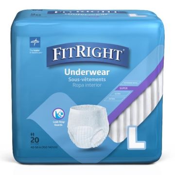 FitRight Super Incontinence Underwear Unisex Heavy Absorbency L 40in-56in 20Ct