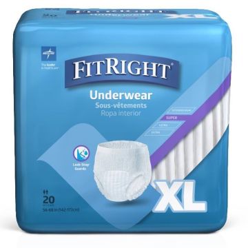 FitRight Super Incontinence Underwear Unisex Heavy Absorbency XL 56in-68in 20Ct
