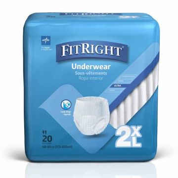 FitRight Bariatric Disposable Underwear Unisex Heavy Absorbency 2XL 68in-80in 20Ct