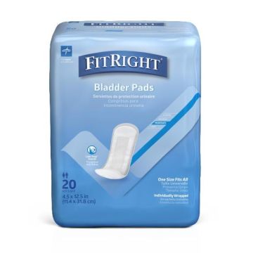 FitRight Bladder Control Pads Unisex Moderate Absorbency 4.5in x 12.5in 20Ct