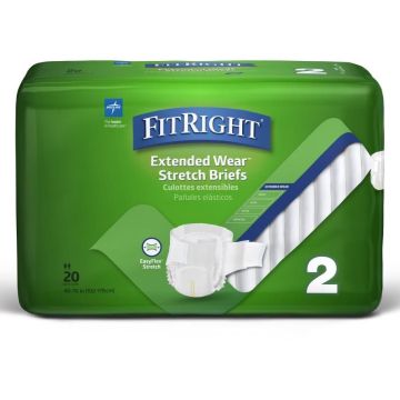 FitRight Extended Wear Stretch Briefs Unisex Overnight Absorbency Size 2 40in-70in 20Ct