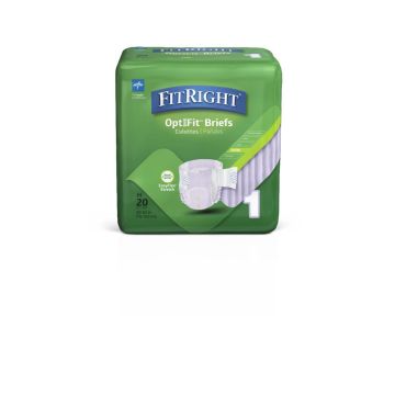 FitRight OptiFit Extra-Stretch Incontinence Briefs Unisex Moderate Absorbency Size 1 30in-52in 20Ct
