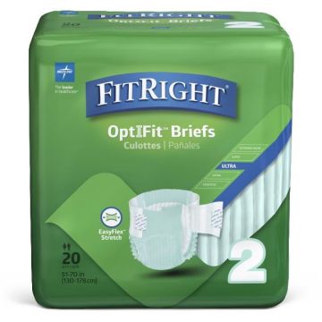 FitRight OptiFit Ultra-Stretch Incontinence Briefs Unisex Heavy Absorbency Size 2 51in-70in 20Ct