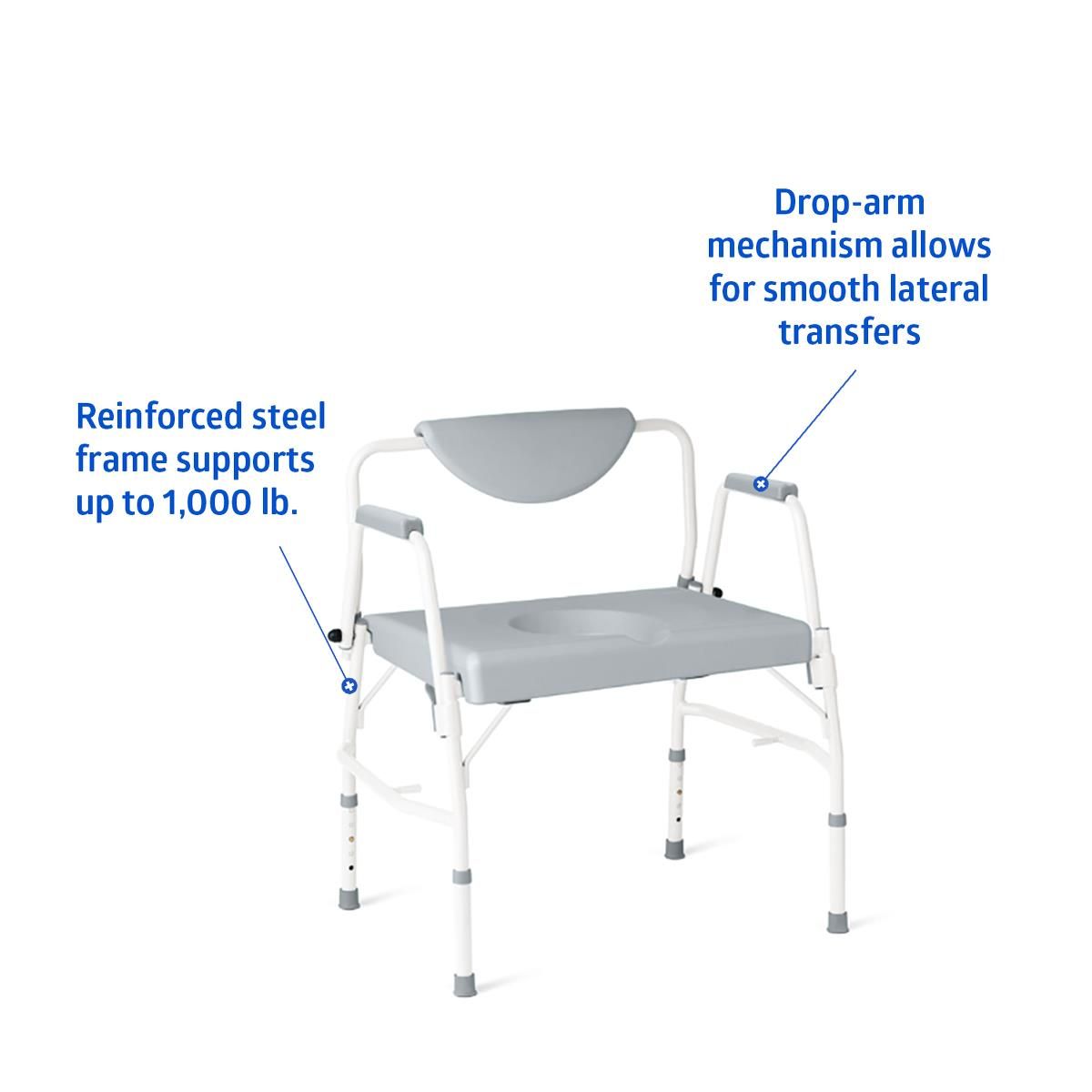 Extra-Wide Bariatric Drop-Arm Commode Chair; Stationary, Drop Arm, 1000lb. (253 kg)