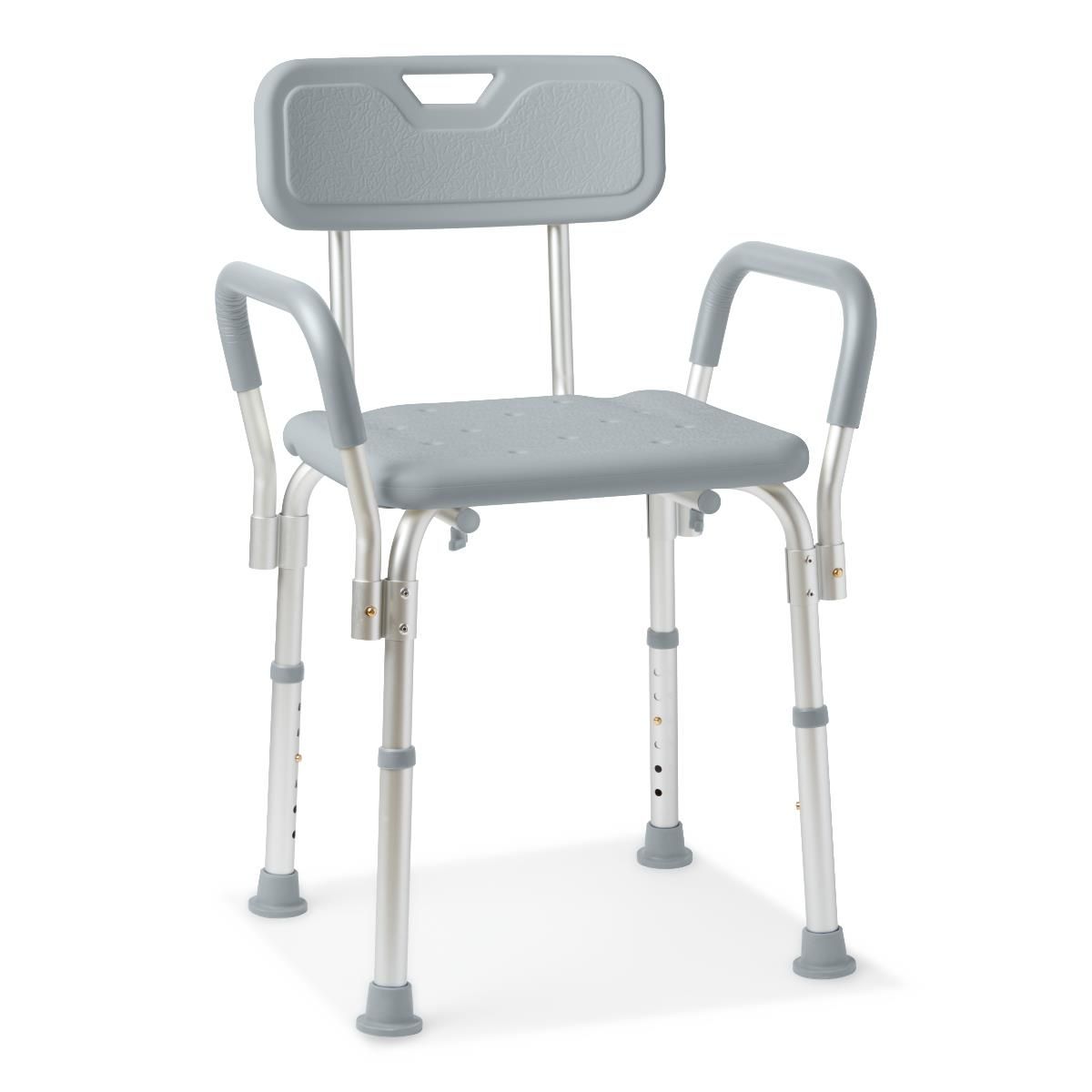 Shower Chair with Arms and Back; Padded Armrests, 350 lb. Capacity, Gray