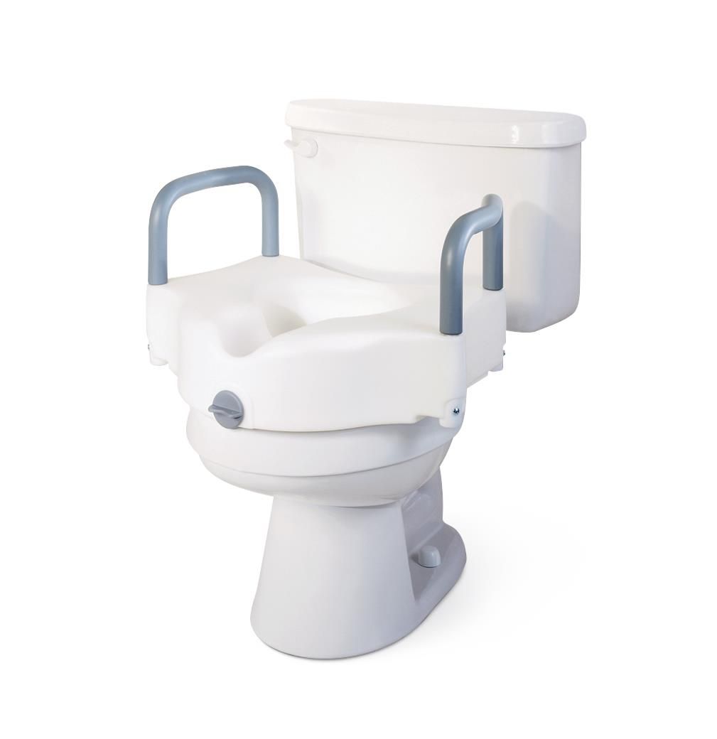 Raised Locking Toilet Seat; 5" Raised Locking Toilet Seat, With Arms, 400 lb. Weight Capacity
