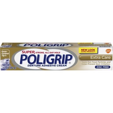 Poligrip Super Extra Care Zinc-Free Denture Adhesive Cream Unflavored 2.2oz 1Ct