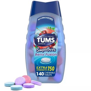 TUMS Smoothies Antacid Chewables Berry 750mg 140Ct