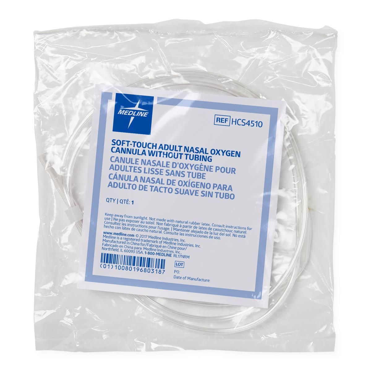 Soft-Touch Oxygen Nasal Cannula with Connector; Adult, No Tubing