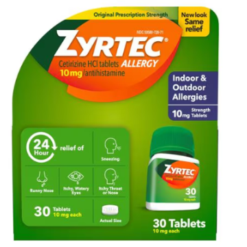 Zyrtec 24-Hour Allergy Relief Tablets 10mg 30Ct