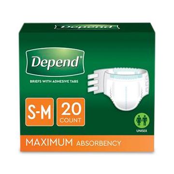 Depend Incontinence Protection with Tabs/Disposable Underwear Unisex Maximum Absorbency S/M 19in-34in 60Ct