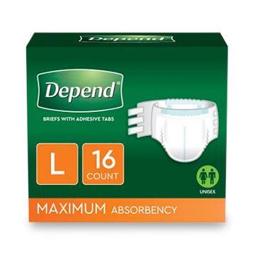 Depend Incontinence Protection Briefs with 6 Tabs Unisex Maximum Absorbency L 38in-44in 48Ct
