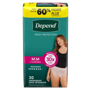 Depend Fresh Protection Incontinence Underwear Women Maximum Absorbency M 31in-37in 60Ct