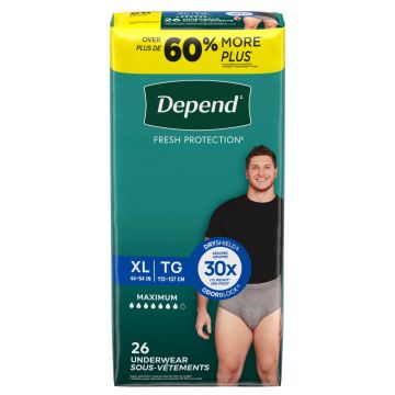 Depend Fresh Protection Incontinence Underwear Men Maximum Absorbency XL 44in-54in 52Ct