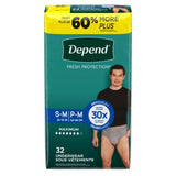 Depend Fresh Protection Incontinence Underwear Men Maximum Absorbency S/M 26in-34in 64Ct