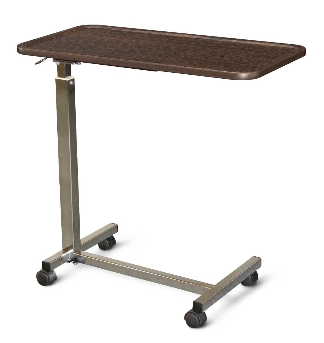 Overbed Table with Spillproof Vinyl Wrap Top, Walnut