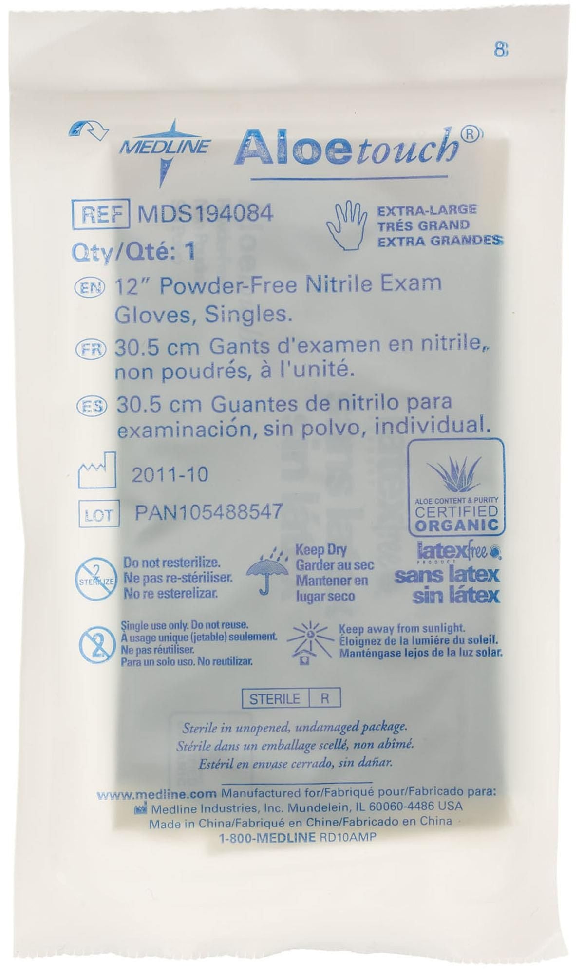 AloeTouch® Sterile Powder-Free Nitrile Exam Glove, Extended Cuff, 12" (30.5 cm), Green; Extra Large, Individual