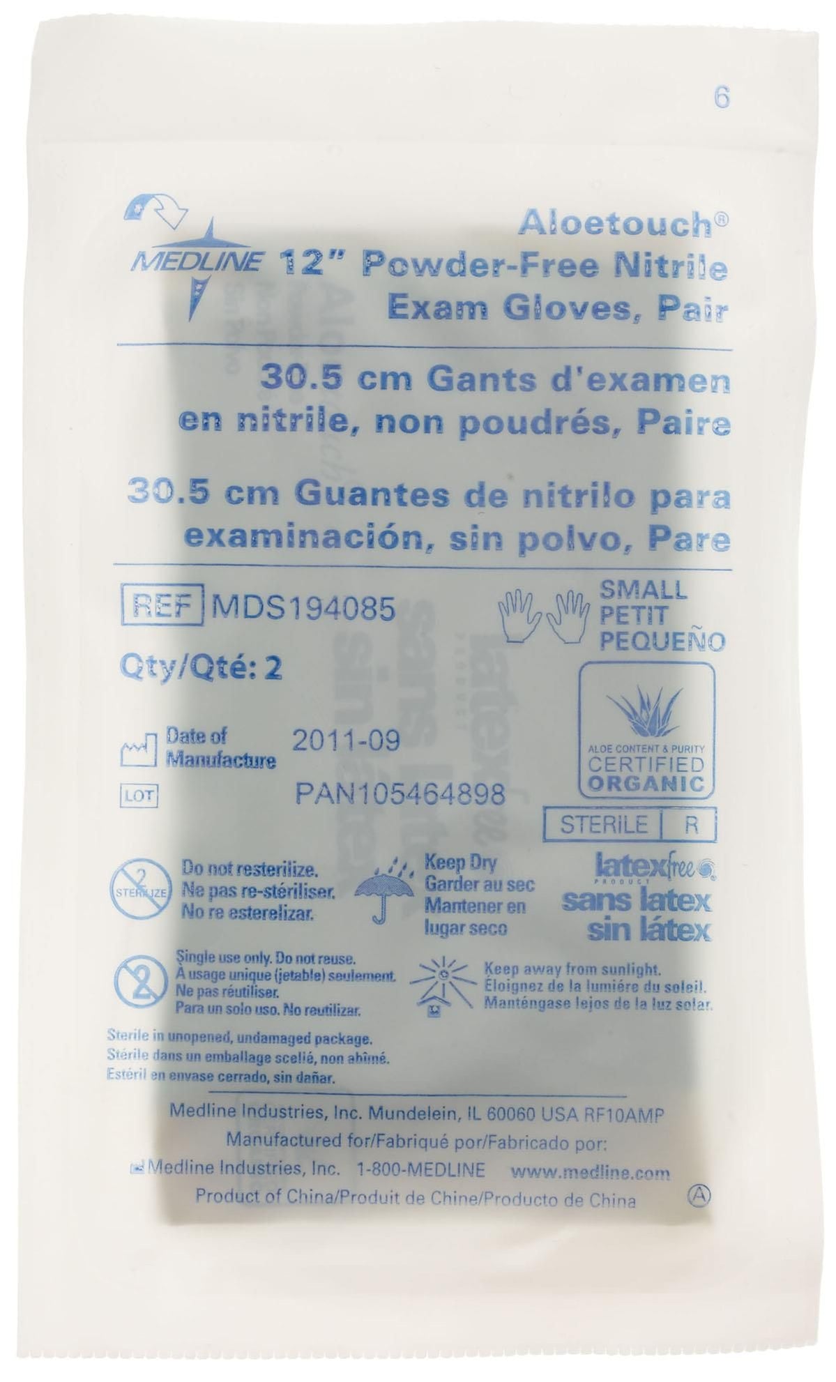 AloeTouch® Sterile Powder-Free Nitrile Exam Glove, Extended Cuff, 12" (30.5 cm), Green; Small, Pair