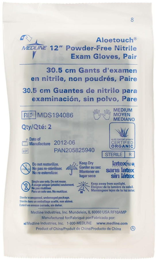 AloeTouch® Sterile Powder-Free Nitrile Exam Glove, Extended Cuff, 12" (30.5 cm), Green; Medium, Pair