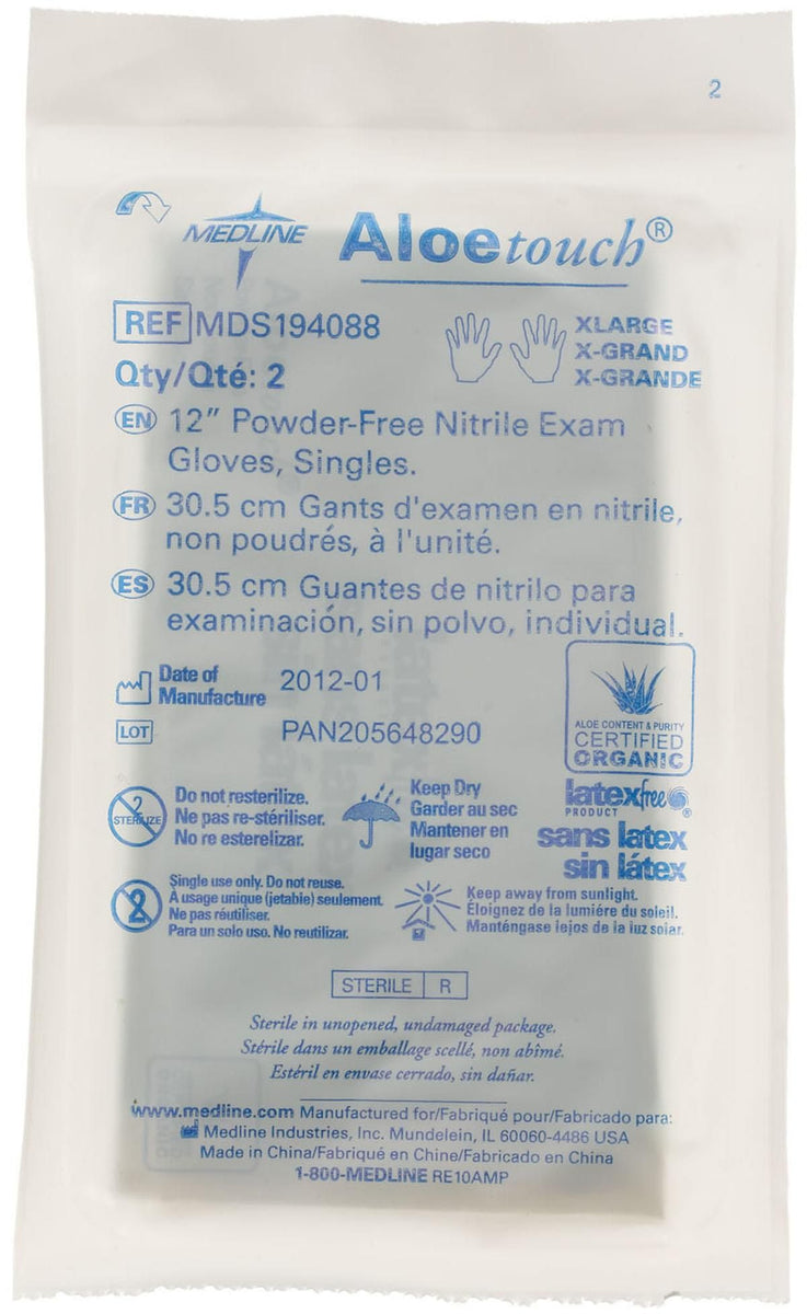 AloeTouch® Sterile Powder-Free Nitrile Exam Glove, Extended Cuff, 12" (30.5 cm), Green; Extra Large, Pair