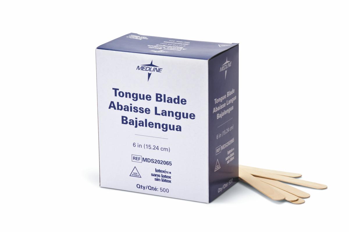 Medline Non-Sterile Tongue Depressor, Wood, 6 in, Box of 500