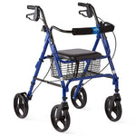 Folding Rollator Walker with Padded Seat and Backrest; blue, 8" wheels